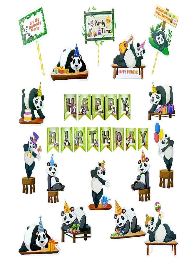 FI - FLICK IN 22 pc Panda Banner & Cutouts - Face Foil Star Panda Foil Balloons Black & White Baby Panda Birthday Party Decoration (Pack of 22, Multicolor) - Image 1